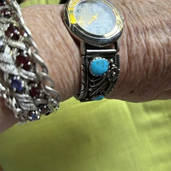 Men's LASCALA STERLING TURQUOISE WATCH VINTAGE Signed. NAVAJO